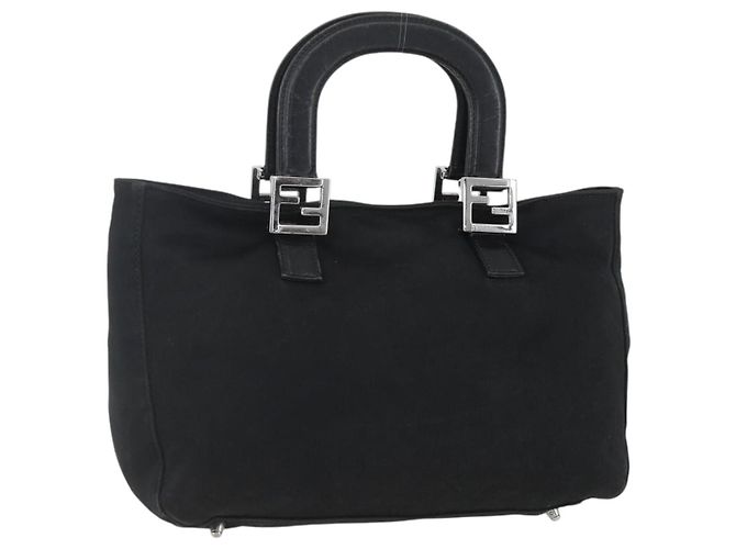 FENDI Handtasche aus schwarzem Nylon mit Silber authentisch 157127