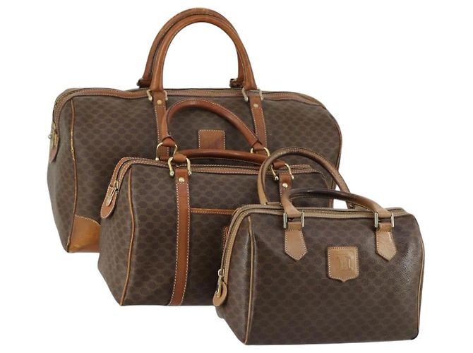 Céline Sac en toile Macadam en PVC 3 pièces marron Auth mr1693