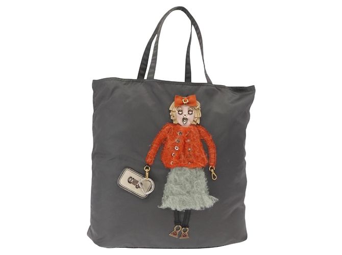 PRADA Tote Bag aus grauem Nylon mit silberner Authentizität bs32079 Braun