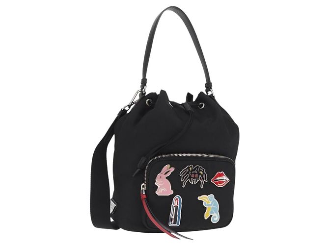 PRADA Bolsa de Mão Nylon 2 vias Preto Prata Auth 158945SAM