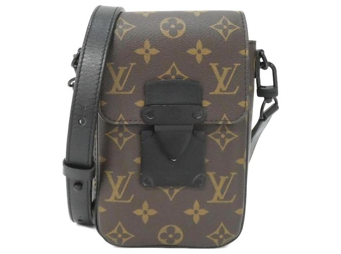Portefeuille vertical portable S-Lock Monogram Macassar de Louis Vuitton Marron Noir