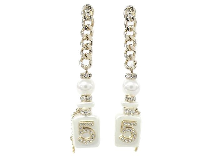 Pendientes de Stud Chanel AB8470 Blanco Dorado