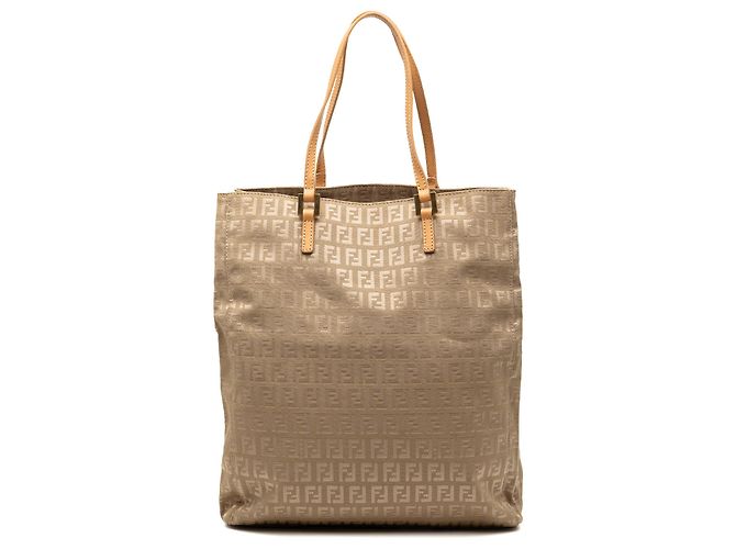 Fendi Braune Zucchino Canvas Tote Beige