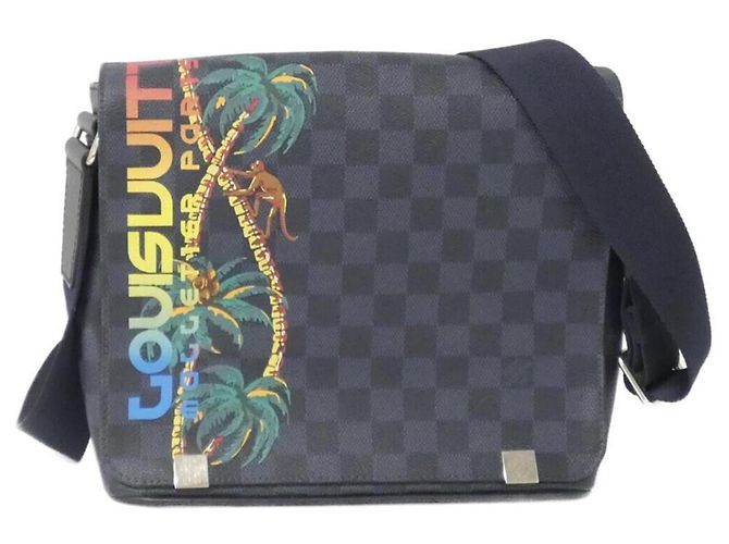 Louis Vuitton Damier Cobalt District Shoulder Bag Black Blue