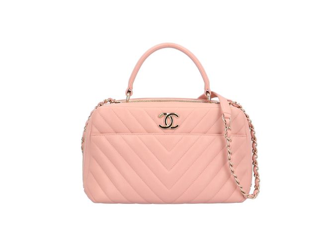 Borsa da bowling in pelle rosa Chanel usata