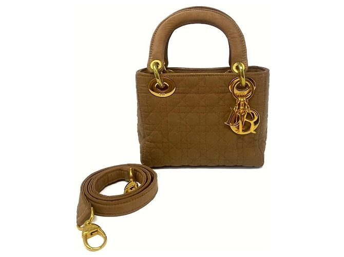 Bolsa Mini Lady Dior em lona bege com alça