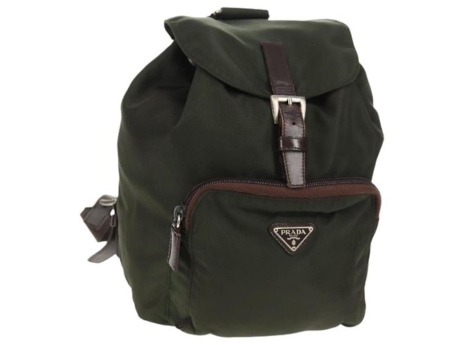 PRADA Backpack Nylon Khaki Silver Auth 157775 Silvery