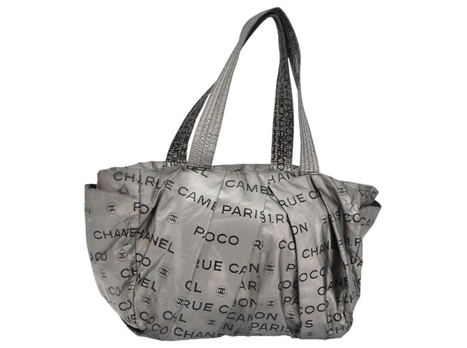CHANEL Bolsa Tote Ilimitada Nylon Prata CC Auth bs31915