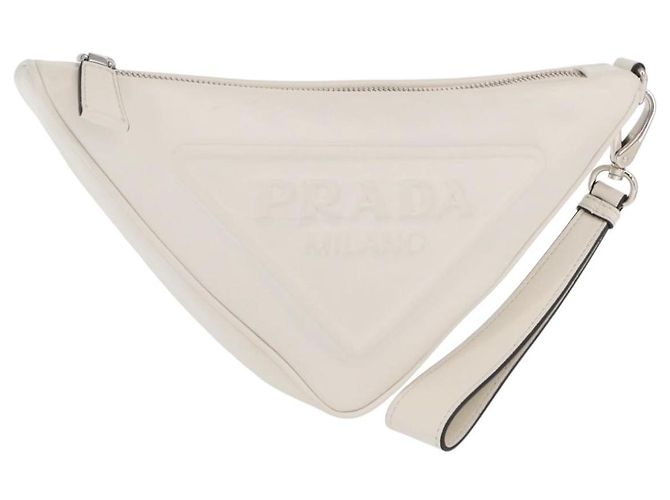 PRADA Clutch Tasche aus Leder Silber Weiß Auth 159445V