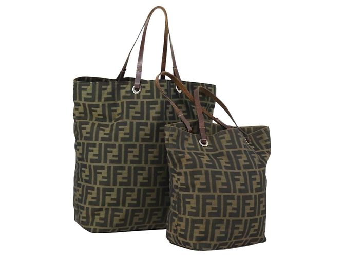 FENDI Zucca Canvas Handtasche 2 Set Schwarz Braun Auth ar13914