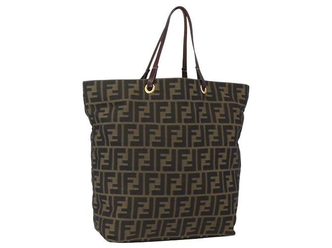FENDI Zucca Canvas Tote Bag Schwarz Braun Auth am10121