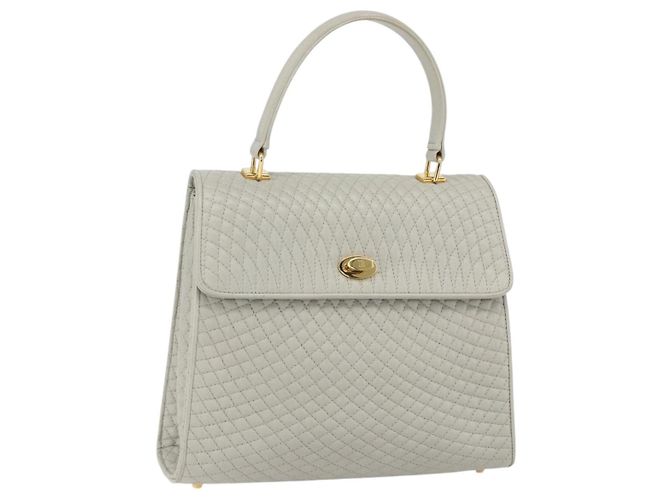 BALLY Hand Bag Leather Ivory Gold Auth 157907 Golden Cream