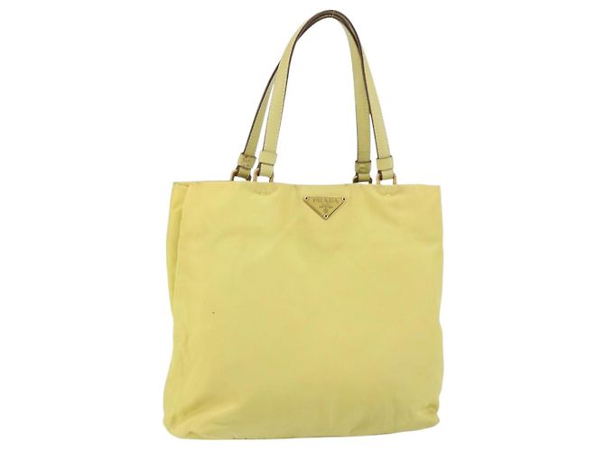 PRADA Sac à main en nylon jaune doré Auth BA9158