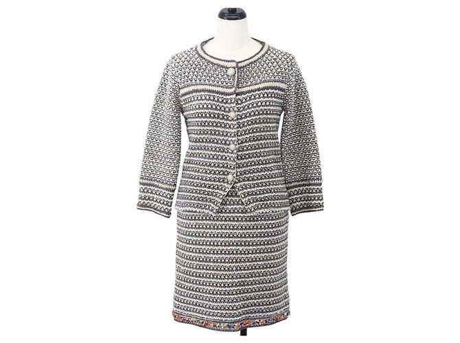 CHANEL Completo Tweed Multicolore Senza Collo CC Auth 159499SAM