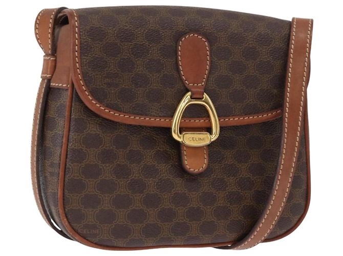 Céline Bolsa de Ombro em Lona Macadam CELINE em Couro PVC Marrom Dourado Auth BA9074