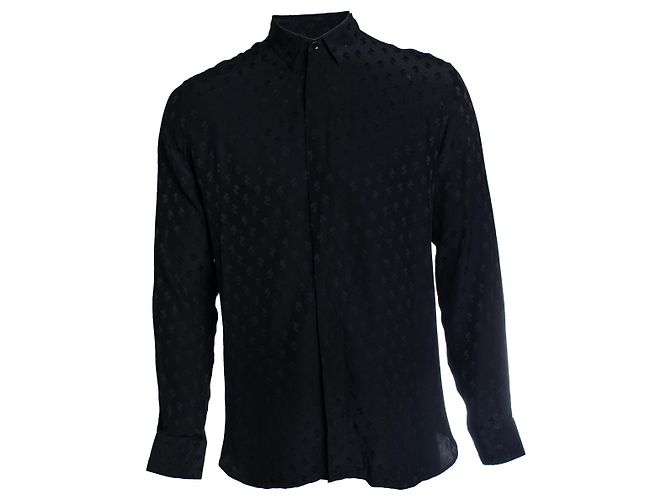 Camicia nera Saint Laurent con stampa a foglie Nero