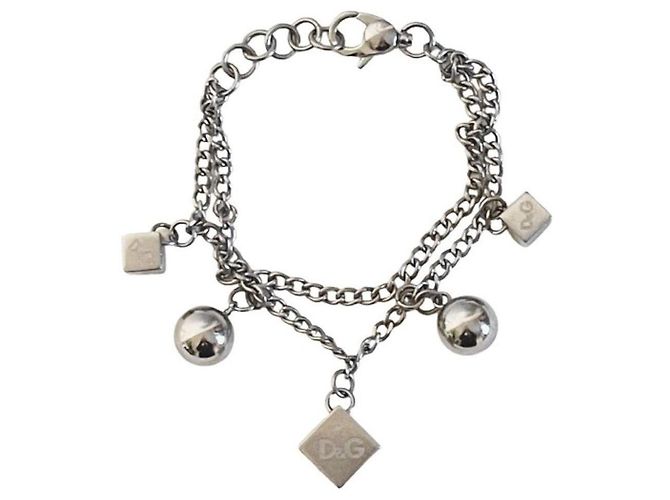 Bracciale vintage DOLCE & GABBANA catena doppia dadi e sfere Argento