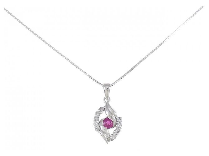 Autre Marque Platin-Rubin-Diamant-Halskette Rot