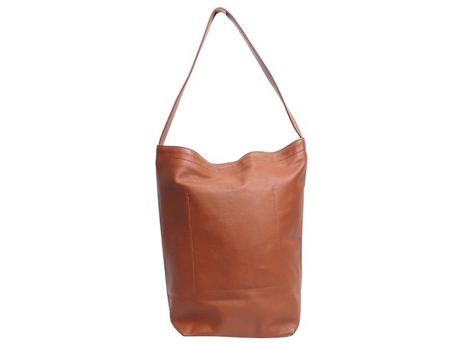 Autre Marque Braune Leder-Eimer-Tasche 