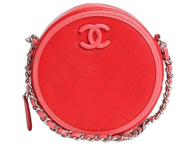 Chanel Bolsa redonda de couro de cordeiro vermelho 2019
