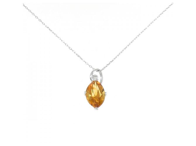 Autre Marque Platin Citrin Diamant Halskette Silber