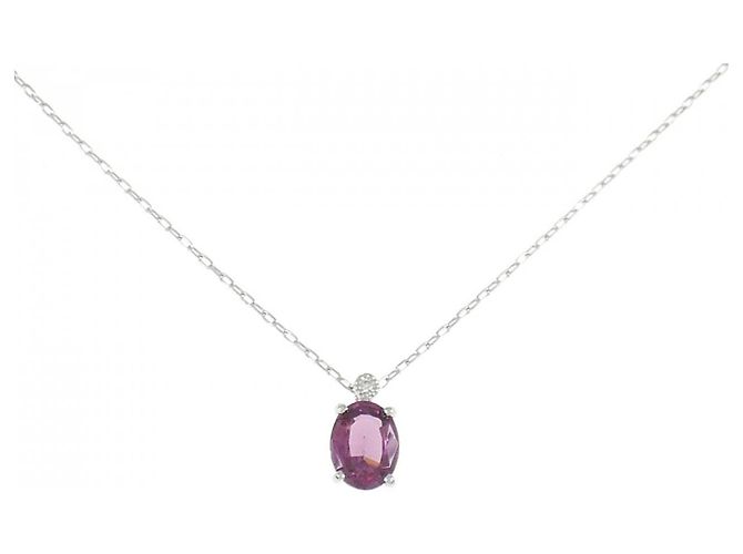 Autre Marque Platin Granat Diamant Halskette Rot