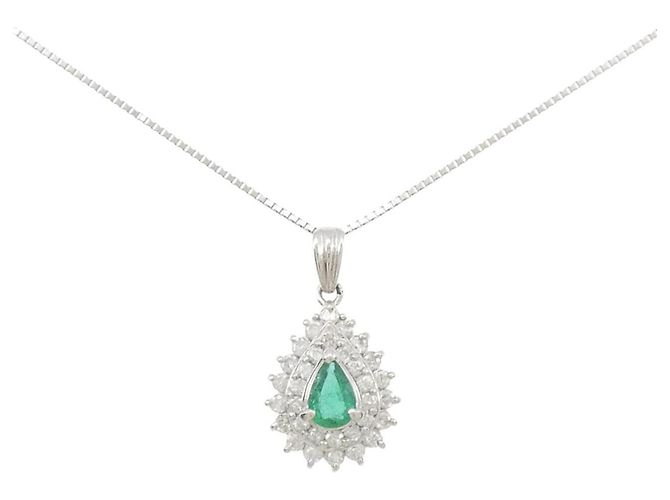 Autre Marque Platin-Edelstein-Diamant-Halskette Grün