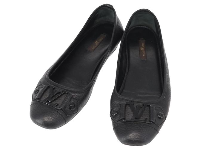 LOUIS VUITTON Zapatos Planos de Cuero Negro LV Auth ti3573