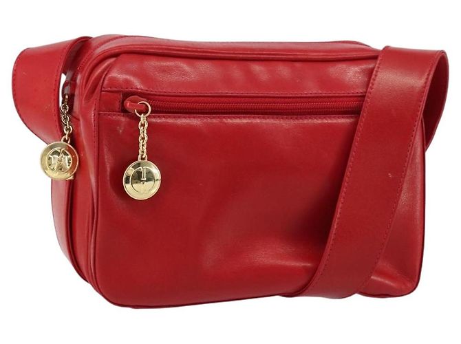 Gucci Bolsa de Ombro de Couro Vermelha Dourada Auth 157758 Vermelho Dourado