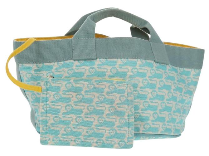 Hermès HERMES Animo Pixel GM Handtasche Canvas Hellblau Silber Auth 158904V