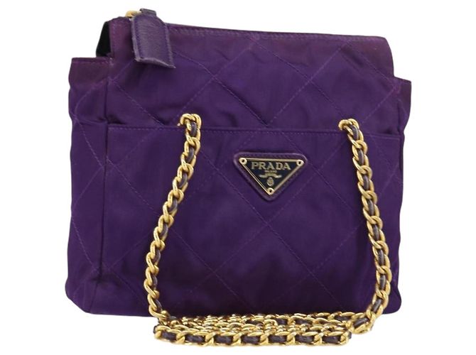 PRADA Borsa a Spalla con Catena Nylon Viola Oro Auth 157669 D'oro Porpora
