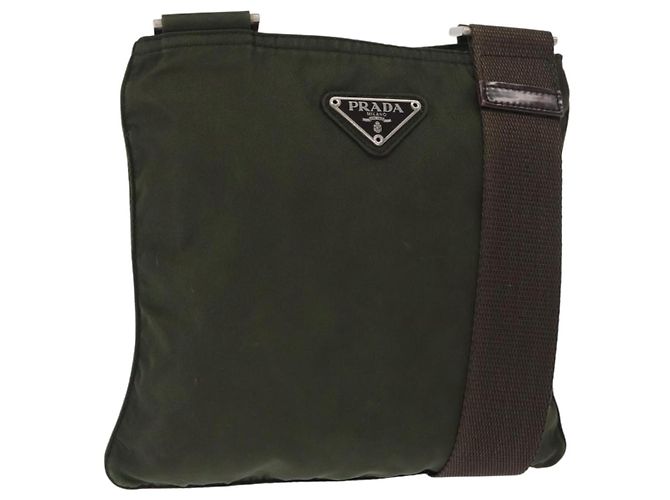 Borsa a Spalla PRADA Nylon Kaki Argento Autentica 156928 Cachi