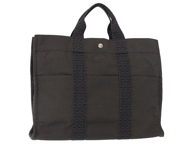 Hermès HERMES Sac à main Her Line MM Toile Gris Argent Auth mr1717 Marron Argenté