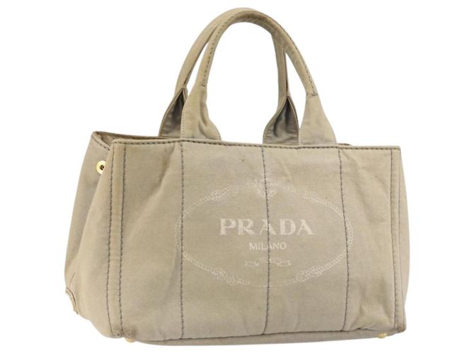 PRADA Borsa Tote Kanapa MM Canvas Beige Oro Auth bs32043 D'oro