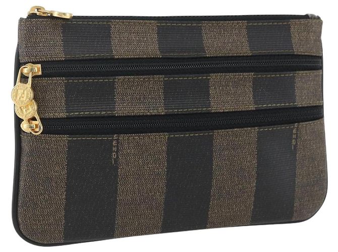 Pequin FENDI Pecan Canvas Tasche PVC Schwarz Braun Auth 157951