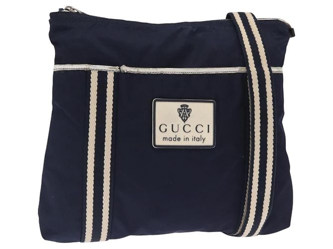 Borsa a Spalla GUCCI in Nylon Blu Navy Argento 189662 Auth ka1054