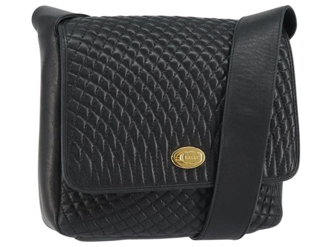 BALLY Bolsa de Ombro de Couro Preta e Dourada Auth BA9032 Preto Dourado