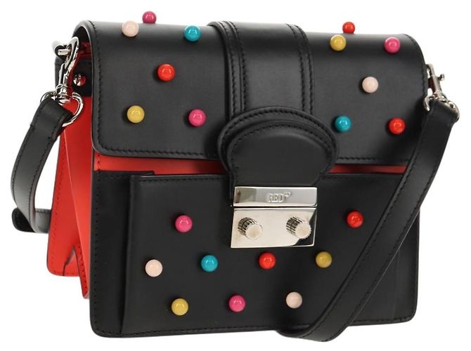 Borsa a Spalla in Pelle Nera Valentino Argento Auth bs32041V Nero