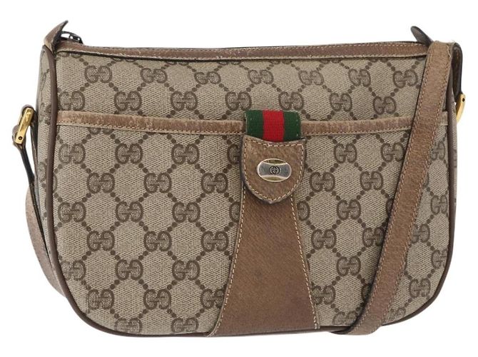 Gucci Bolsa GG Supreme Web Sherry Line PVC Bege Ouro 14 02 032 Auth 157751 Dourado