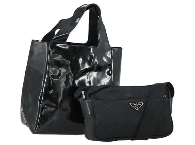 Borsa a Spalla PRADA Nylon Smaltato 2 Set Nero Auth ar13916