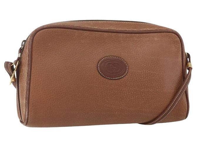 Gucci Sac à épaule en cuir marron doré Auth 158413