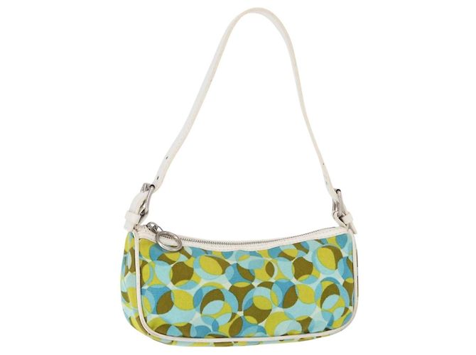 Céline CELINE Accessory Pouch Canvas Green Silver Auth 157942 Silvery