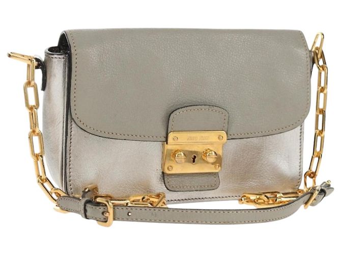 Sac à bandoulière en cuir Miu Miu avec chaîne or argent Auth 159240V Argenté Doré