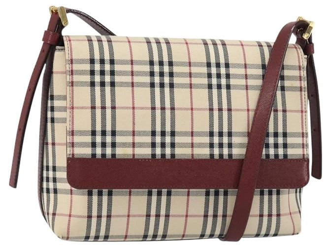 Burberry Borsa a Spalla Nova Check in Tela Beige Oro Auth BA9136 D'oro