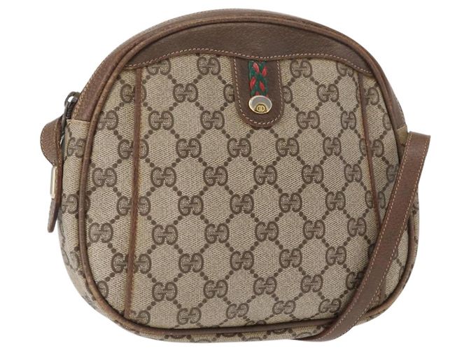 Borsa a Spalla GUCCI GG Supreme Web Sherry Line PVC Beige Oro Auth bs32048 D'oro