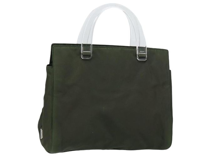 PRADA Handtasche aus Nylon Khaki Silber authentisch bs31898