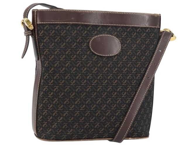 LOEWE Anagramm Schultertasche Nylon Braun Gold Auth 160683 Golden
