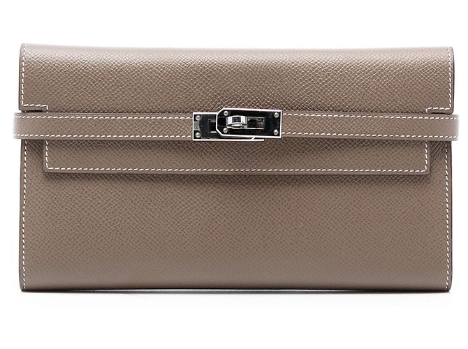 Cartera Longa Kelly Epsom Marrón Hermès Castaño Gris pardo