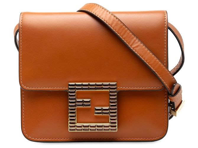 Sac bandoulière en cuir marron avec cristaux Fab de Fendi