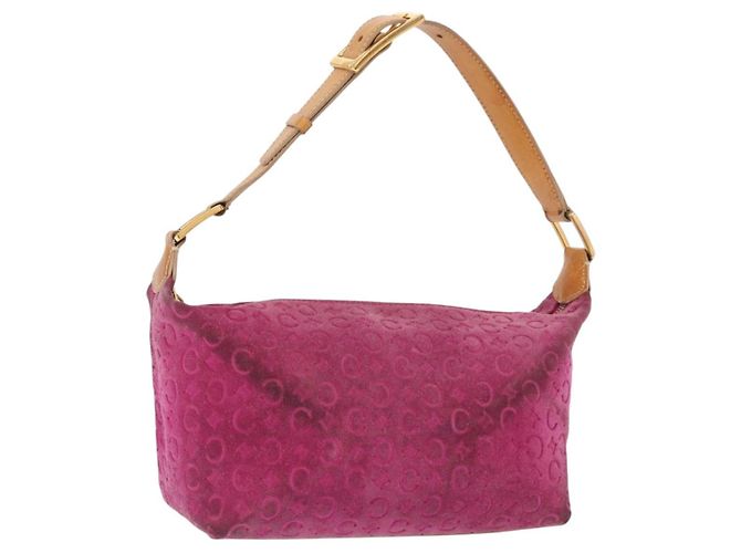 Céline Bolsa de ombro em lona Macadam C da CELINE em camurça rosa e dourado Auth BA9043